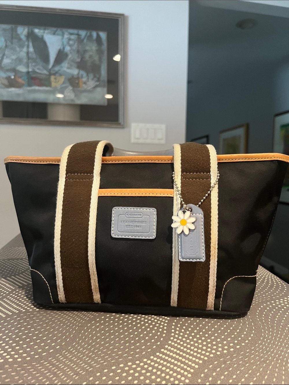 Coach Hampton Mini Tote Bag | Navy Blue Nylon with Daisy Charm | Vintage Y2K